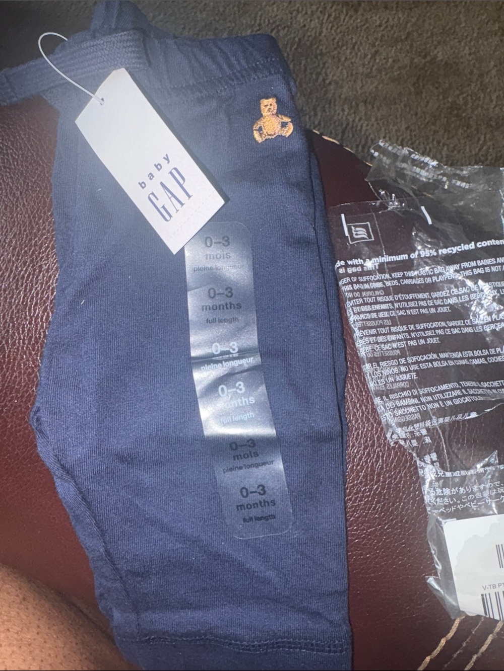 GAP Baby Navy Sweatpants with Small Tan Bear Embroidery